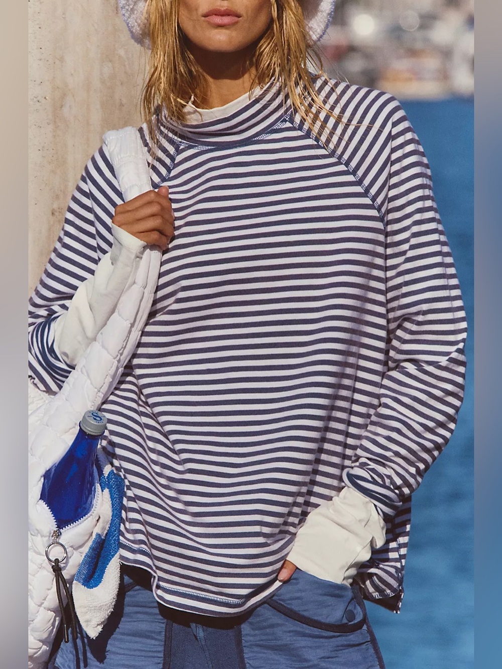 NEW Free People x FP Movement Stripe Restoration Layering Top Sailor Stripe Navy